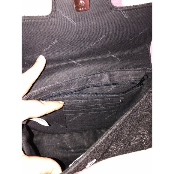 Handbag Gray Textured Leaves Fabric Shoulder Bag Purse Fall Felted Liz Claiborne - Picture 7 of 12